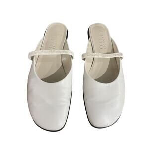 Franco Sarto Leather Mules Slides Flats SZ 8 Mary Jane Square Toe Academia flaw